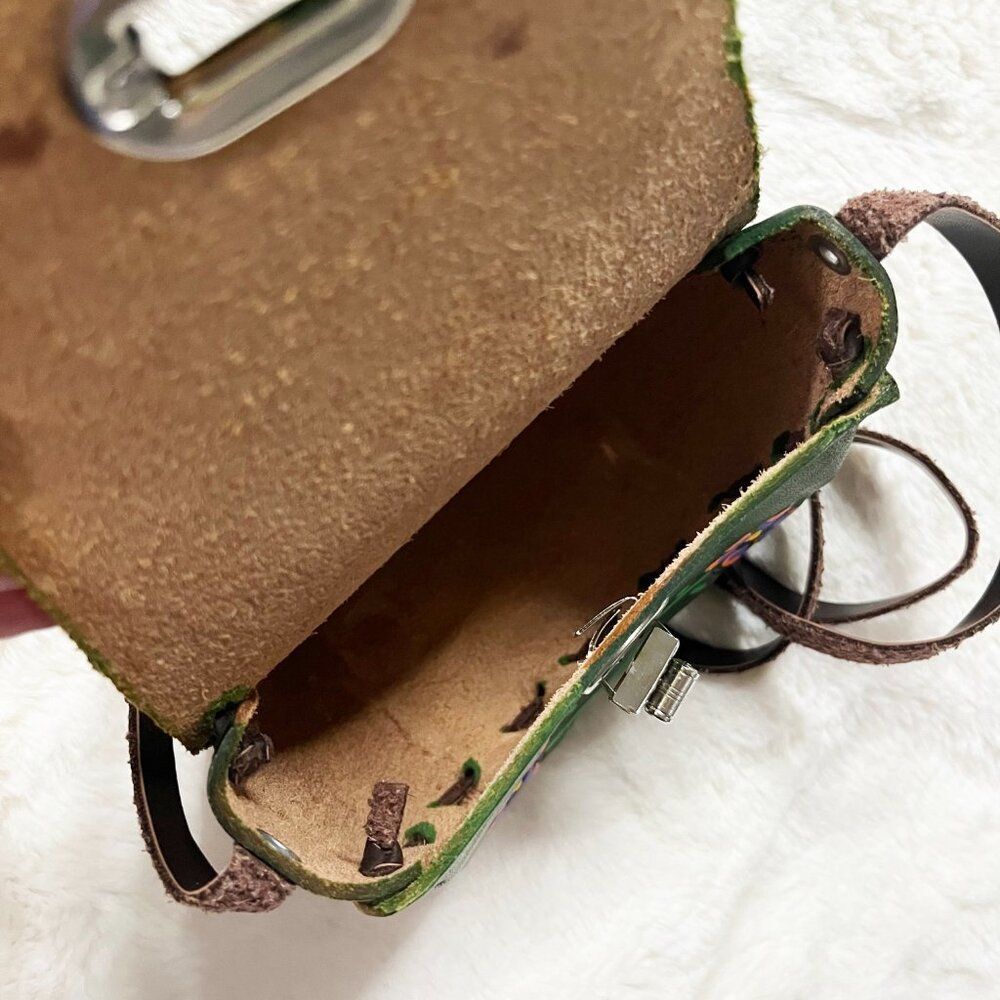 Made in Mexico Green Leather Floral Colorful Tooled Mini Crossbody Bag - Picture 10 of 15
